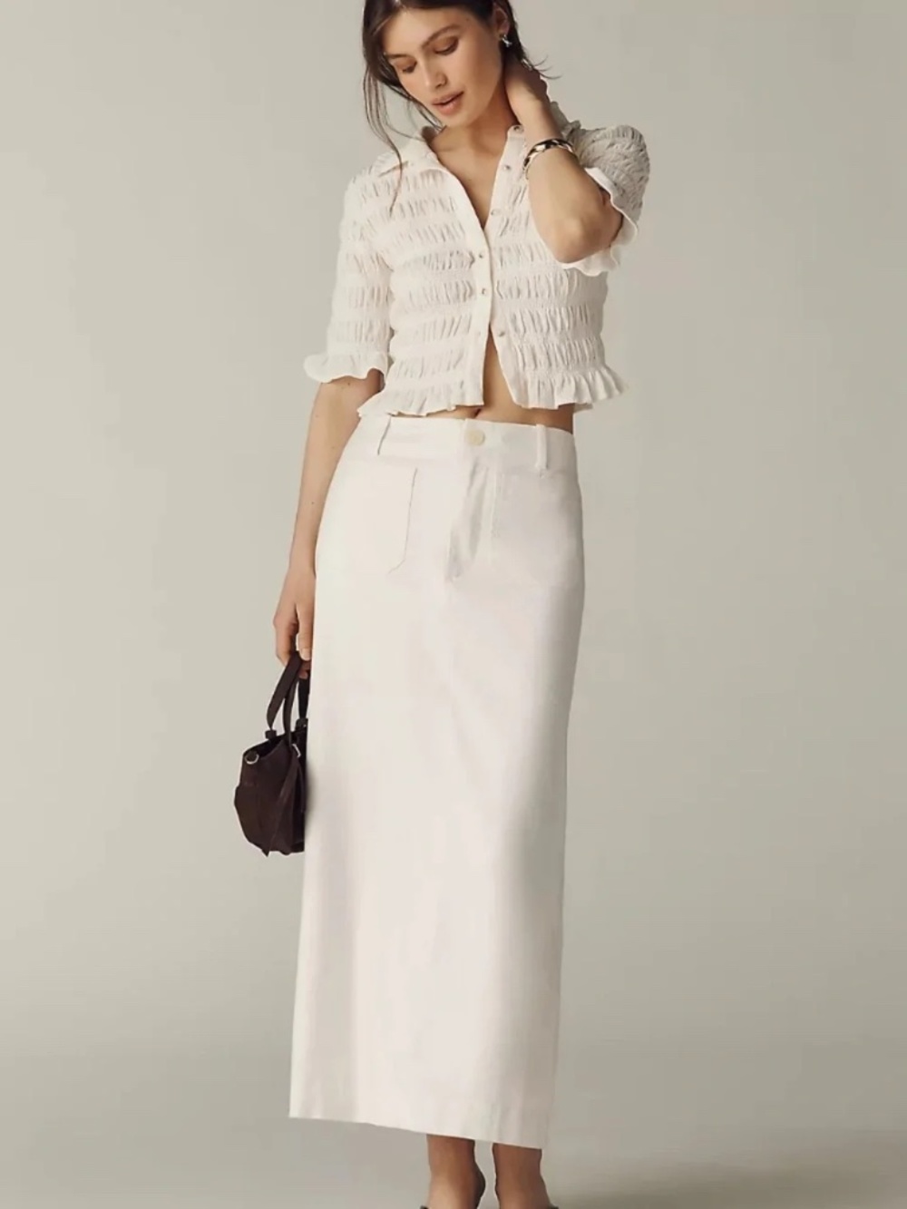 Anthropologie Maeve Collette Linen Stretch Maxi Skirt - NWT - XL - Snow